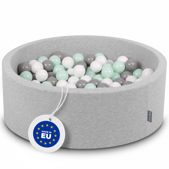 KiddyMoon Bällebad 90X30cm/200 Bälle ∅ 7Cm Bällepool Mit Bunten Bällen Für Babys Kinder Rund, Hellgr