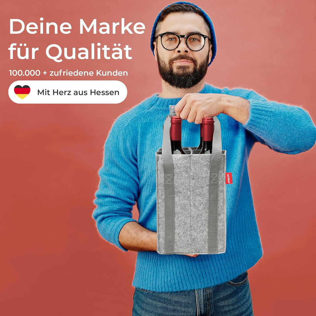 achilles Flaschentasche 4 Fächer je 1,5 Liter – 100% recycelter Filz – Reissfester Flaschenkorb – Fa
