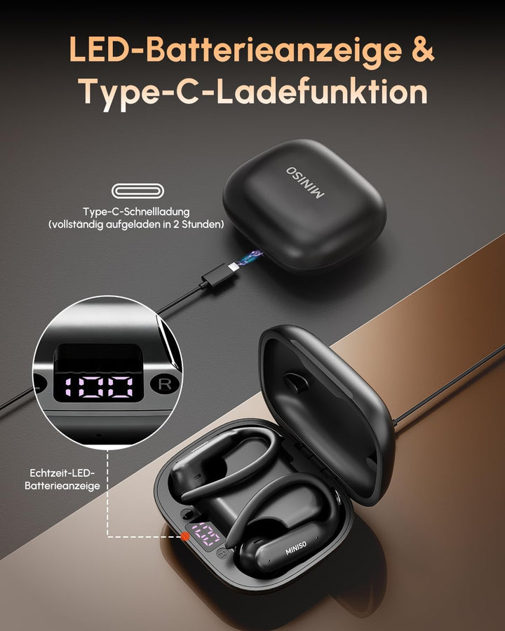 MINISO MS219 Kopfhörer Sport 2026 Neueste, Ohrhörer Bluetooth 6.0 mit Ohrbügel, In Ear Kopfhörer Blu