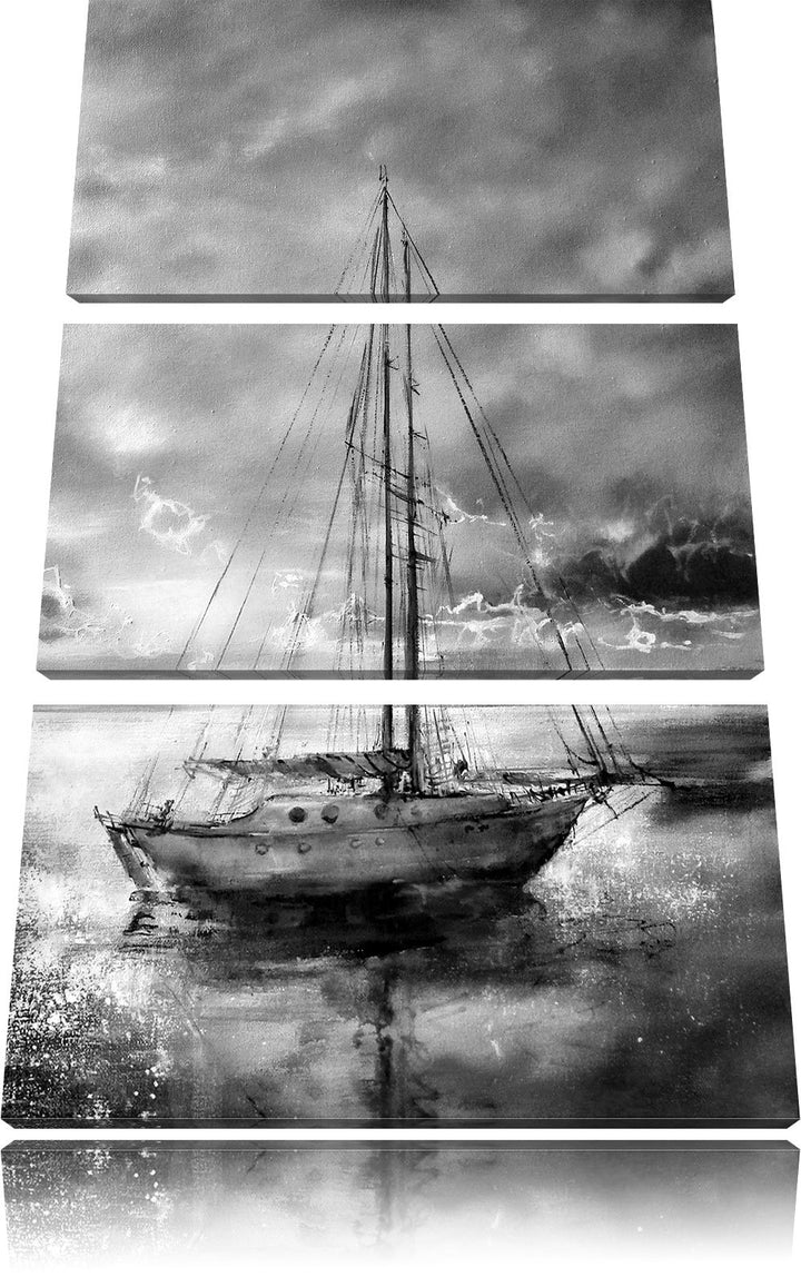 Pixxprint Schönes Gemälde eines Bootes als Leinwandbild/Grösse: 3 Teilig (120x80) cm/Wandbild/Kunstd