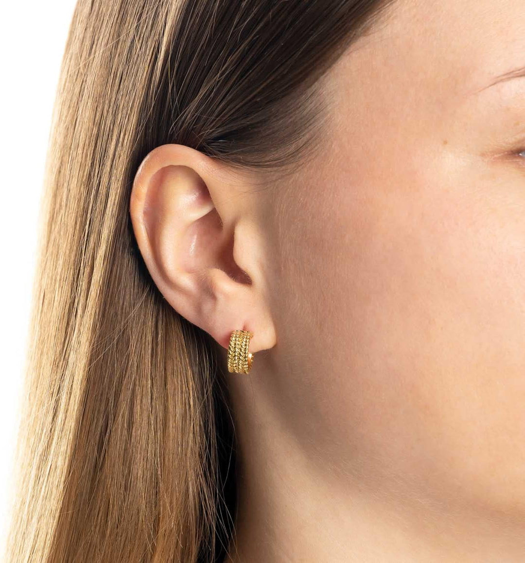 Leonardo Jewels Theresia Ohrringe, Creolen-Stecker aus Edelstahl, gold Zopf-Muster Kordel-Optik,1,1