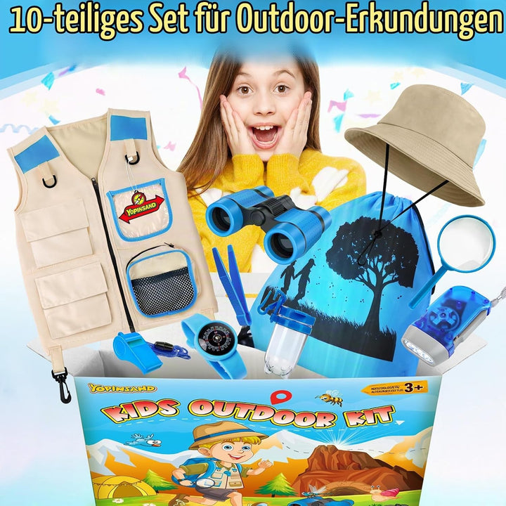 YOPINSAND Forscherset für Kinder, Exploration Spielzeug mit Weste, Hut, Rucksack und Kindern Ferngla