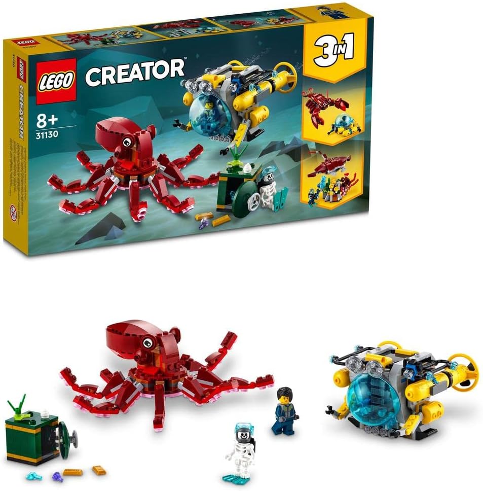LEGO 31130 Creator 3 in 1 Sunken Treasure Mission Auswahl aus 3 riesigen See Tieren in 1 Set, darunt