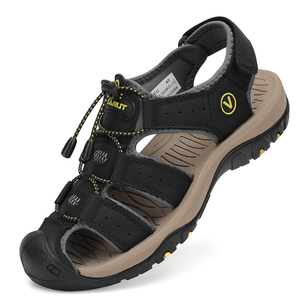 FLARUT Sandalen Herren Outdoorsandalen Sommer Wanderschuhe Trekkingsandalen Leder Strand Wandersanda