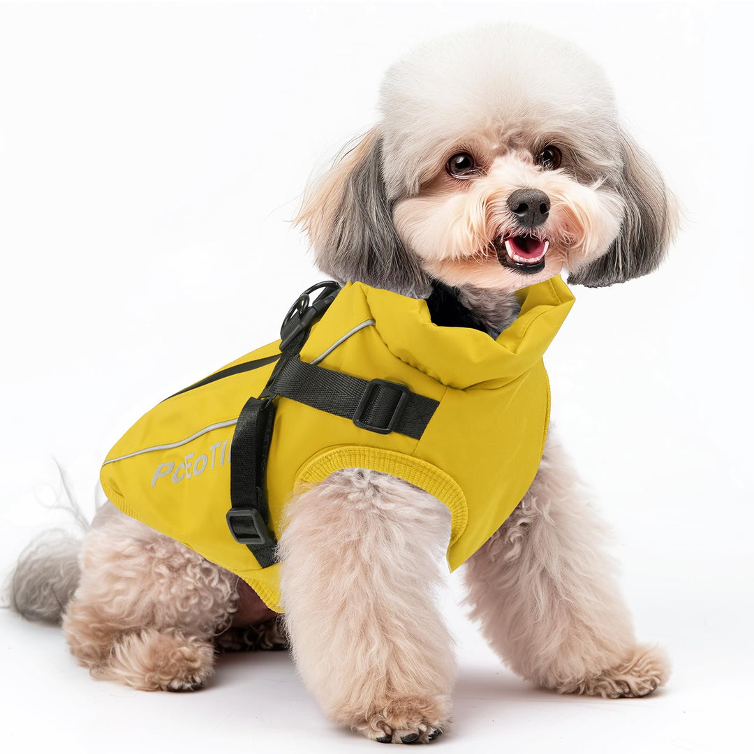 PcEoTllar Wasserdichter Hundemantel für kleine Hunde, warme reflektierende Jacke mit Geschirr für de