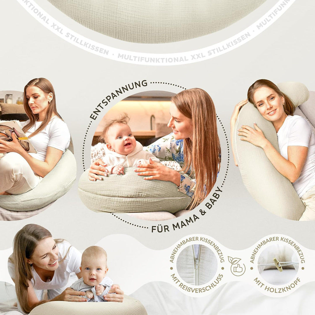 sei Design Stillkissen XXL Mikroperlen-Füllung mit Musselin-Bezug aus Baumwolle [100% Bio-Baumwolle