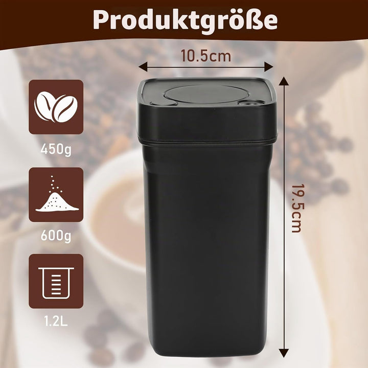 Romon Kaffeedose Luftdicht, 1.2L Edelstahl Vakuum Kaffeebohnen Behälter, Aufbewahrungsdose mit Dicht