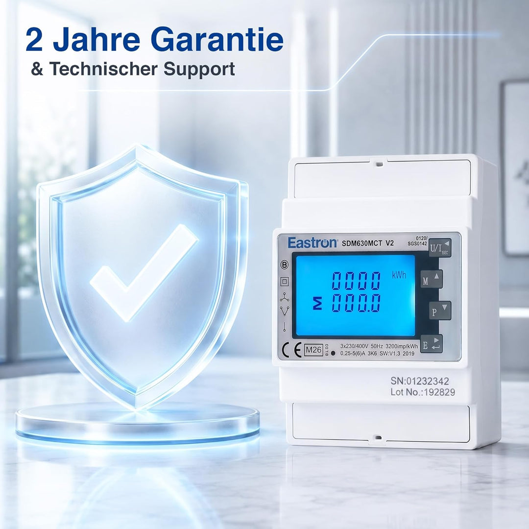 EASTRON SDM630MCT V2 Stromzähler, 1/3 Phase Modbus RS485 RTU – (Stromwandler erforderlich) gespeiste