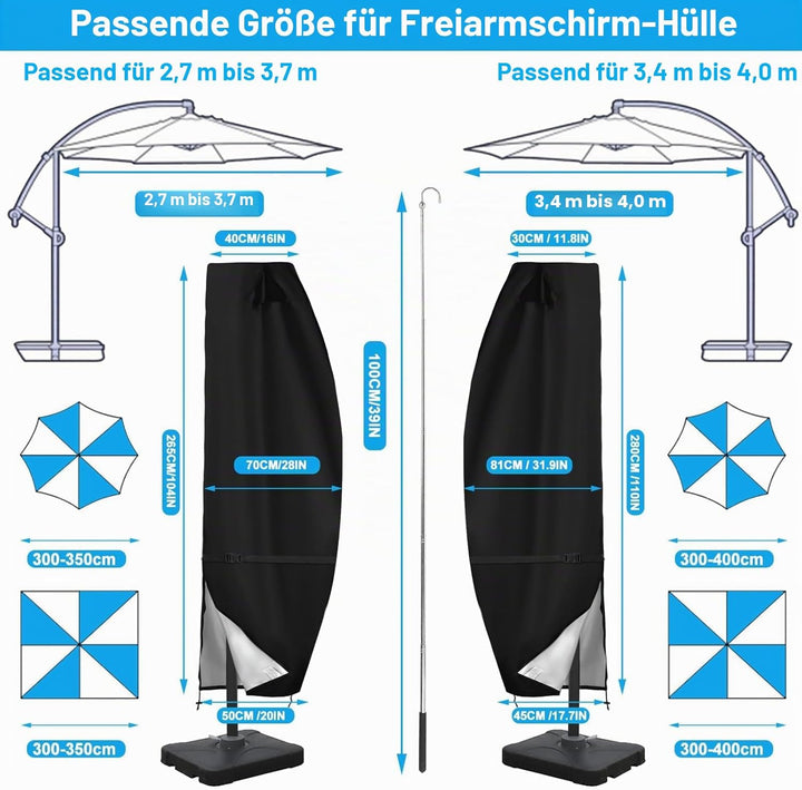 Ampelschirm Schutzhülle 420D wasserdichte für 2,7 m - 3,6 m, mit stabilem, wasserdichtem Reissversch