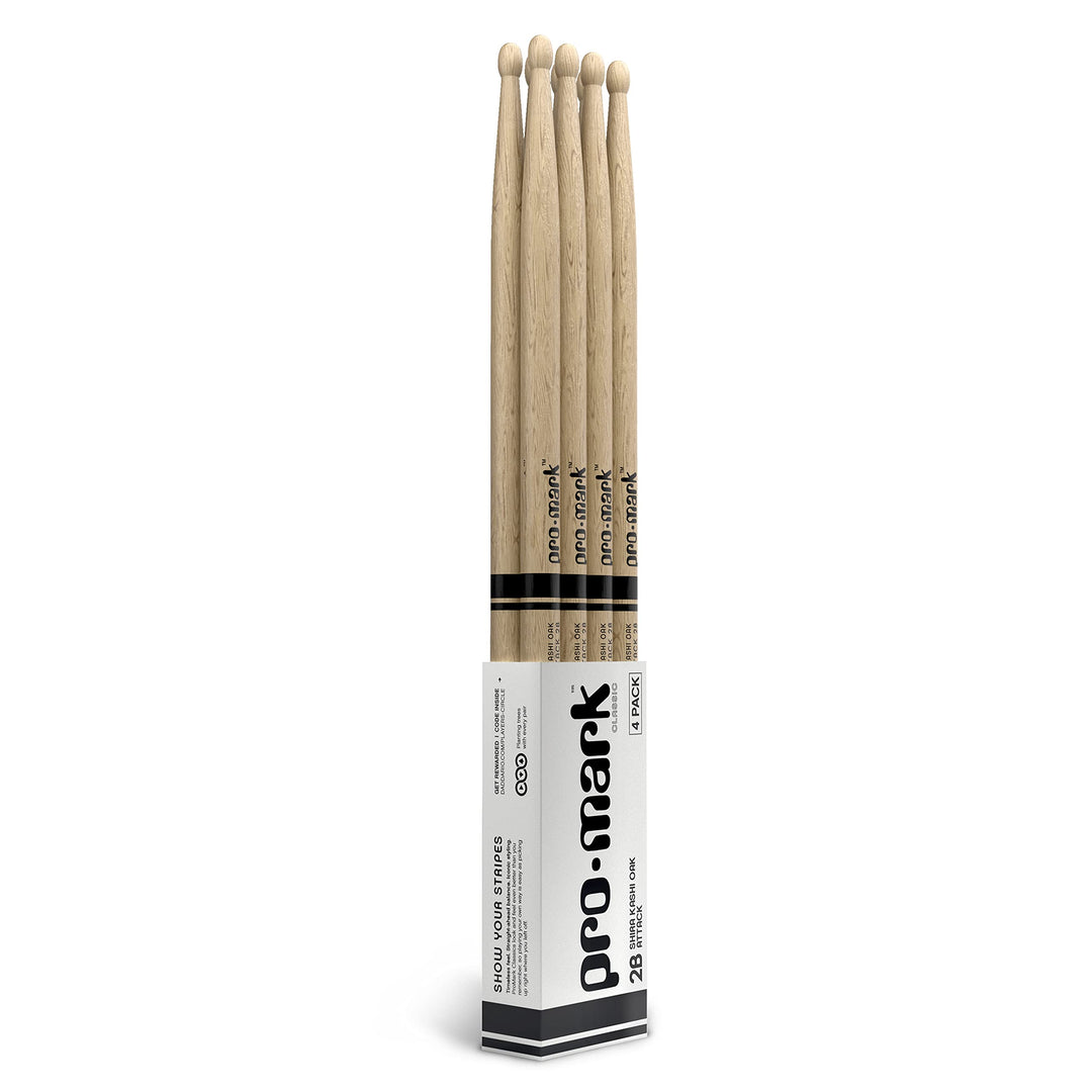 ProMark Classic Attack 2B Shira Kashi Oak Drumstick, Eichel, ovale Spitze, 4 Stück Holzspitze Four P