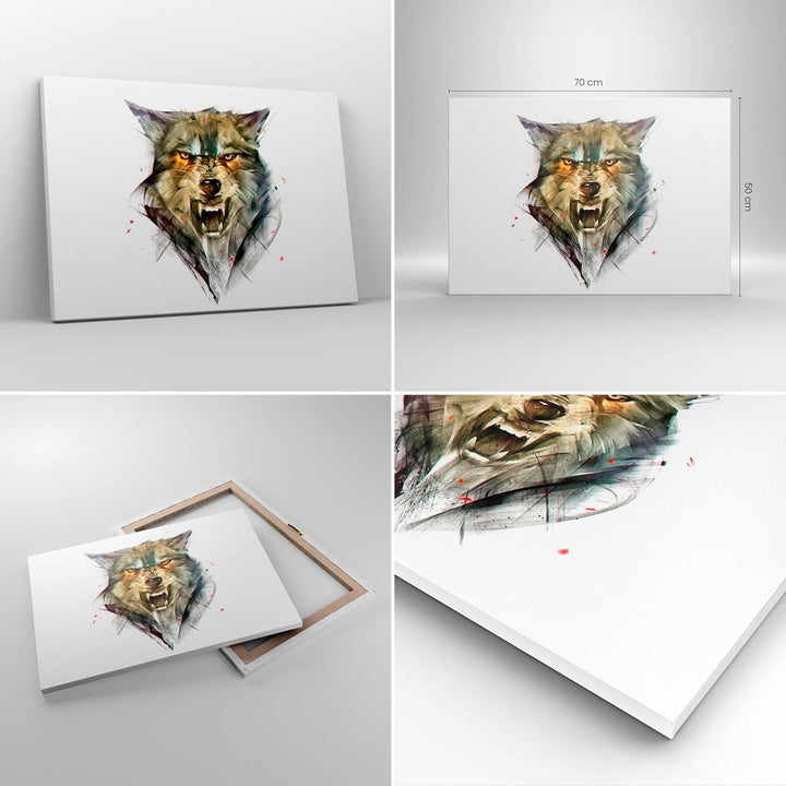 Bilder auf Leinwand Wolf Tier Wald Leinwandbild mit Rahmen 70x50cm Wandbilder Dekoration Wohnzimmer
