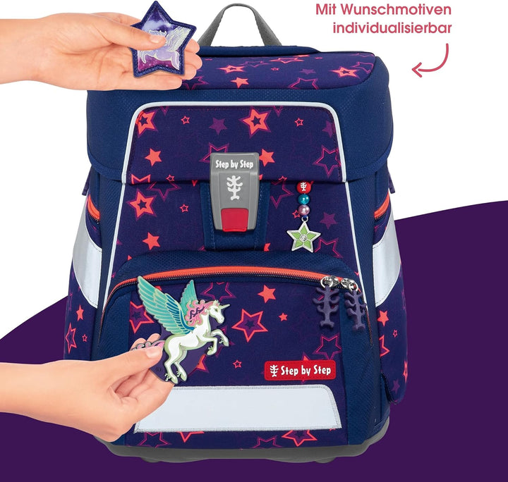 Step by Step Schulranzen-Set Space Shine „Pegasus Night Nuala“ 5-teilig, ergonomischer Tornister mit
