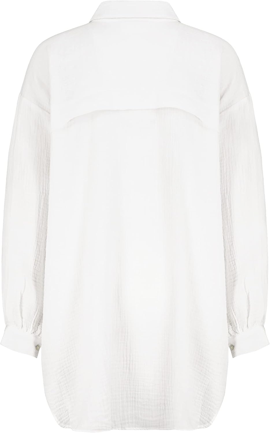 Sublevel Damen Musselin Bluse Muslin Long-Bluse Langarm Oversize Baumwolle M-L Weiss, M-L Weiss