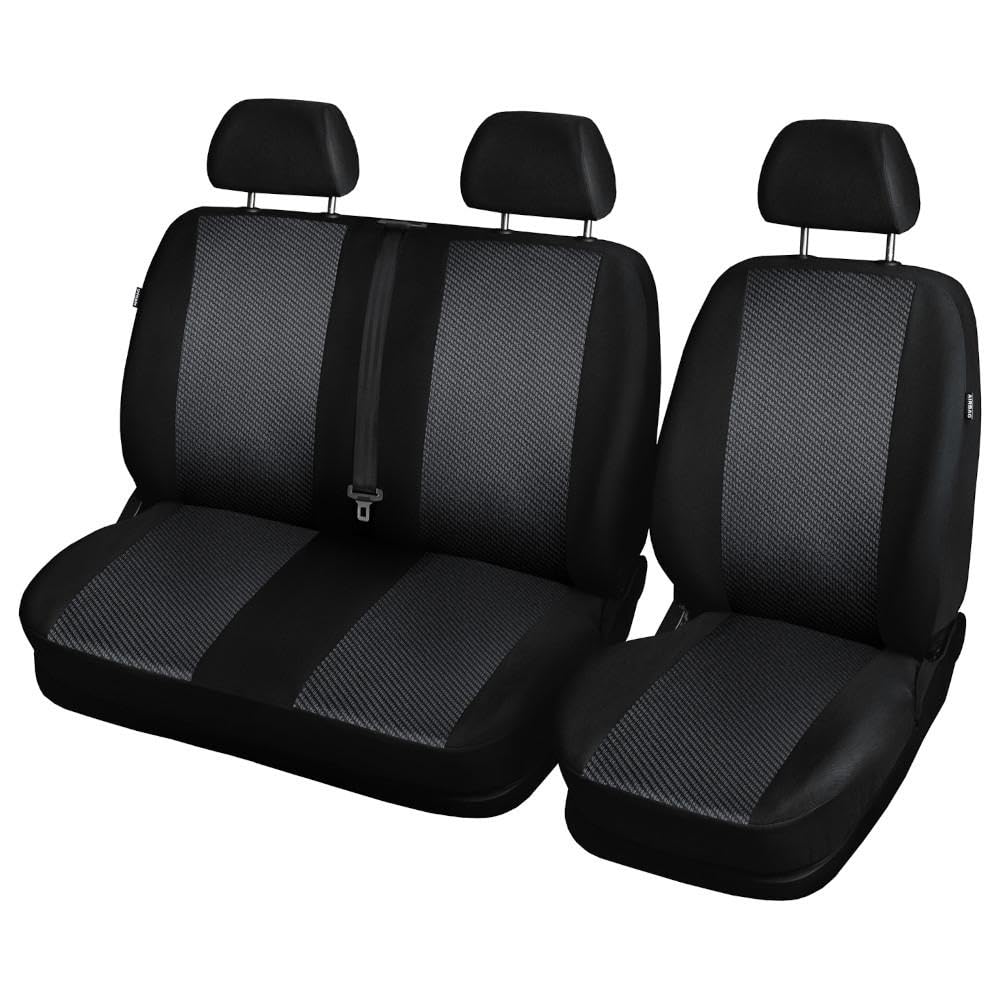 Mossa Passgenaue Sitzbezüge passend für VW Transporter T6 Van 2015-2019 R2 Schwarz R2 Transporter T6