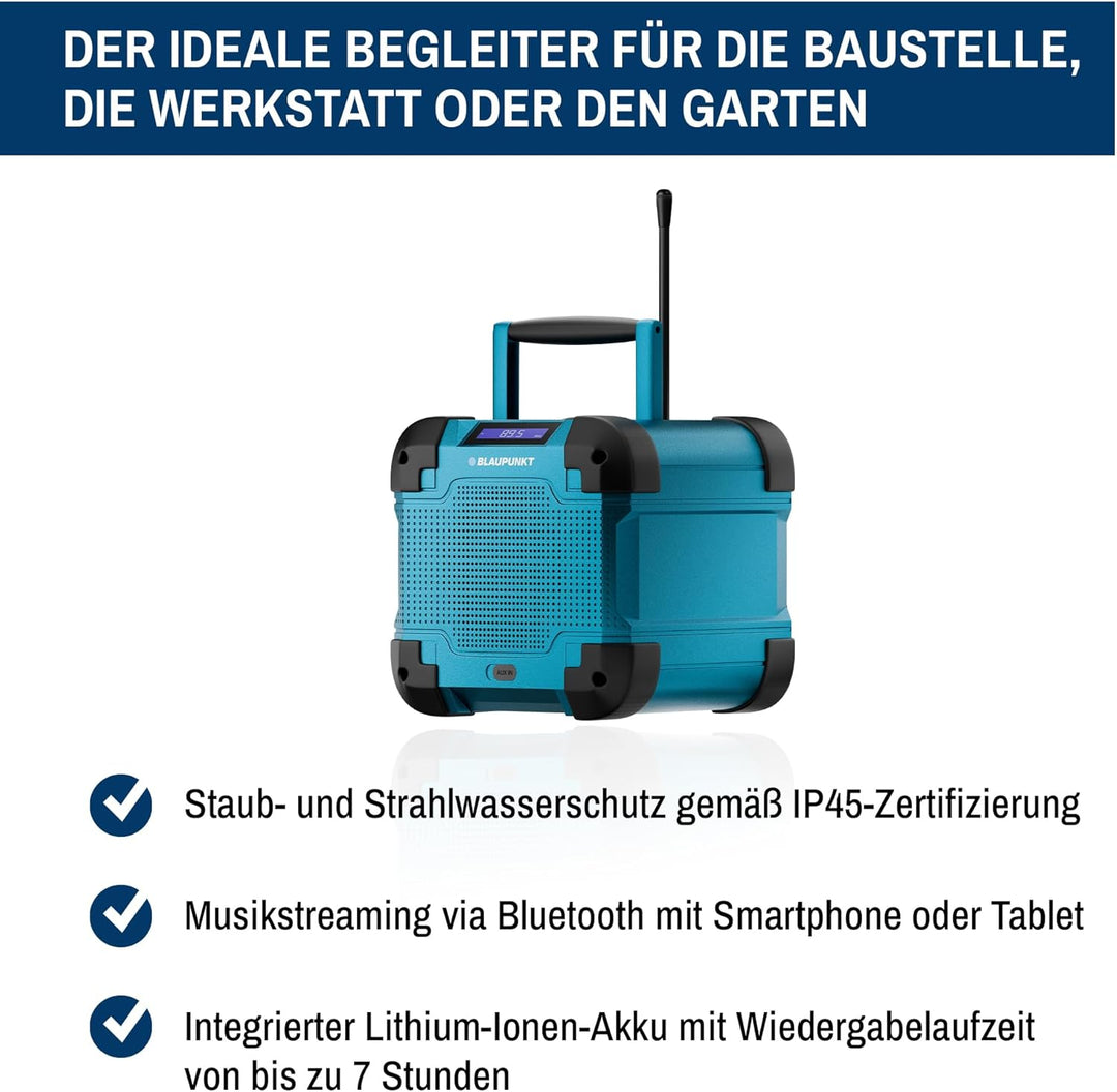 Blaupunkt BSR 40 Baustellen Radio, Robustes Radio für Baustelle Werkstatt Garten, Bluetooth 5.3 UKW