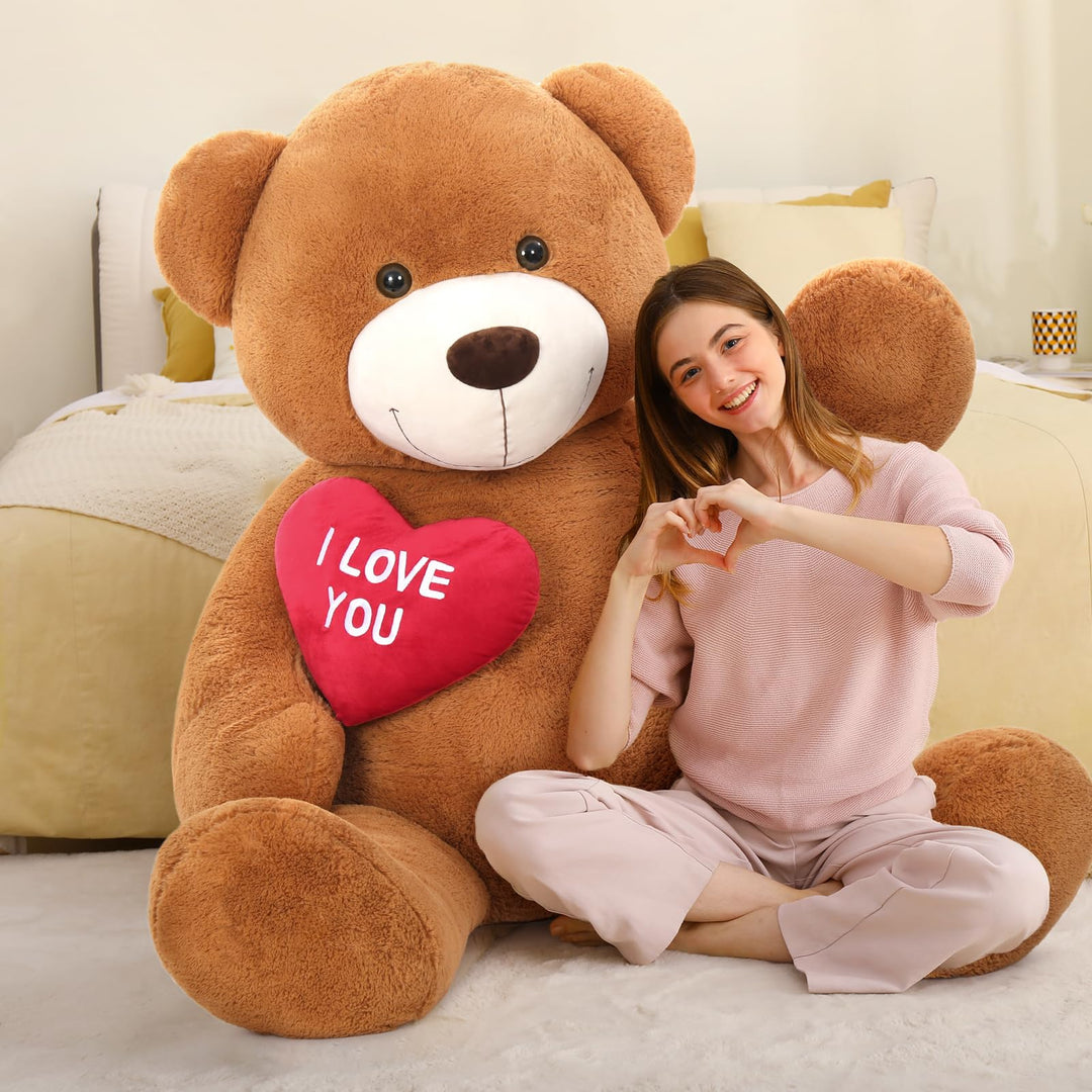 MorisMos 130cm Teddybär gross XXL mit Herz I Love You, Dunkelbrauen riesen Teddys, grosser Bär Kusch