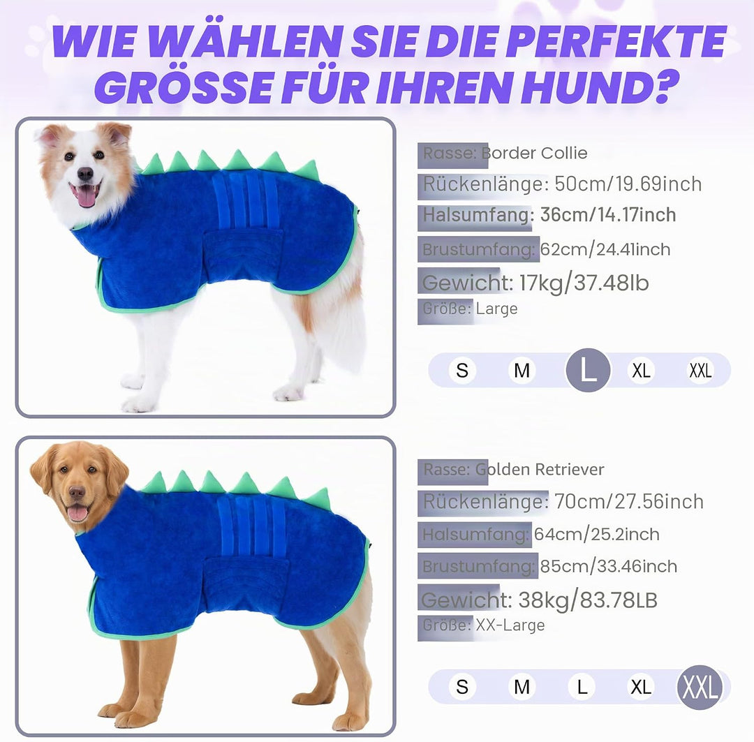 HundeBademantel Mikrofaser Schnell Trocknend, Einstellbar Hundehandtuch Extra Saugfähig für Mittel &amp;