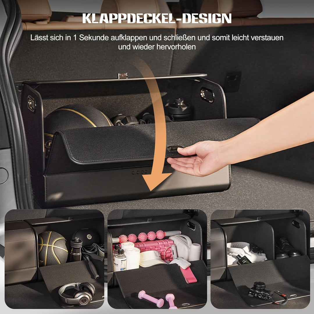 Ergocar Kofferraum Organizer, PU-Leder Autotasche Auto Kofferraum Box mit Deckel, Zusammenklappbarer