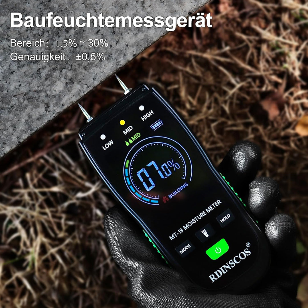 Holzfeuchtemessgerät Brennholz RDINSCOS Holz Feuchtigkeitsmesser Hold-Funktion Feuchtigkeitsmessgerä