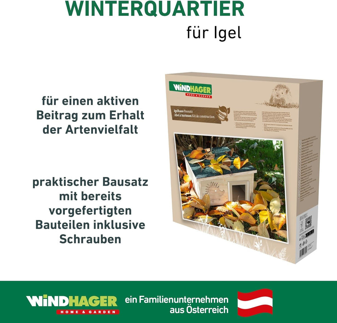 Windhager Igelhaus Bausatz aus Massivholz | Igelfutterhaus, Igelhäuschen, Igelhotel mit abnehmbarem