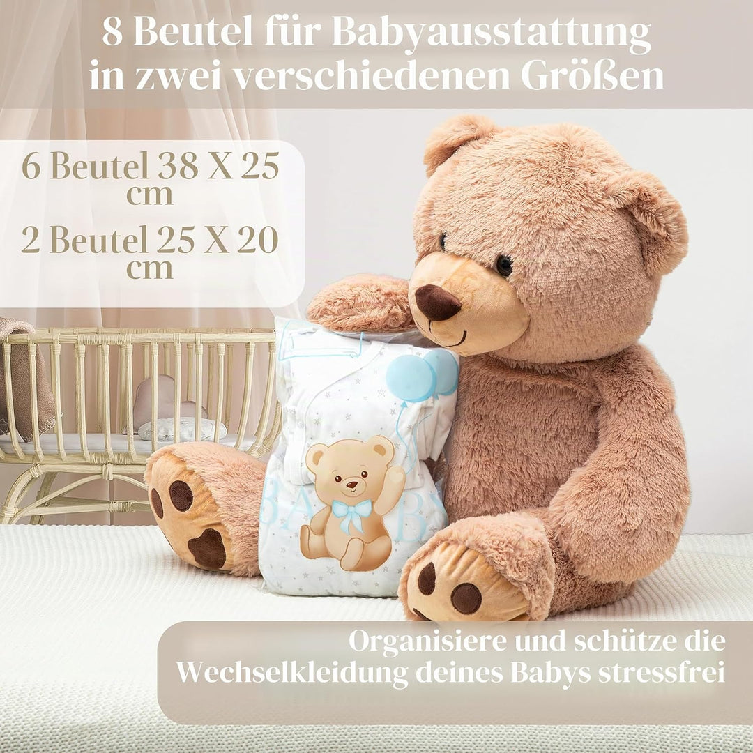 8 Beutel für Neugeborene, Krankenhaus, Teddybär, 6 grosse und 2 kleine – wiederverwendbare Wickeltas