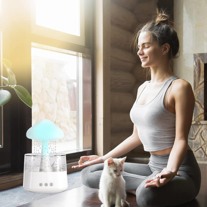 Regenwolken Luftbefeuchter für Schlafzimmer und grosse Räume, Pilz Öldiffusor mit LED-Leuchten in 7