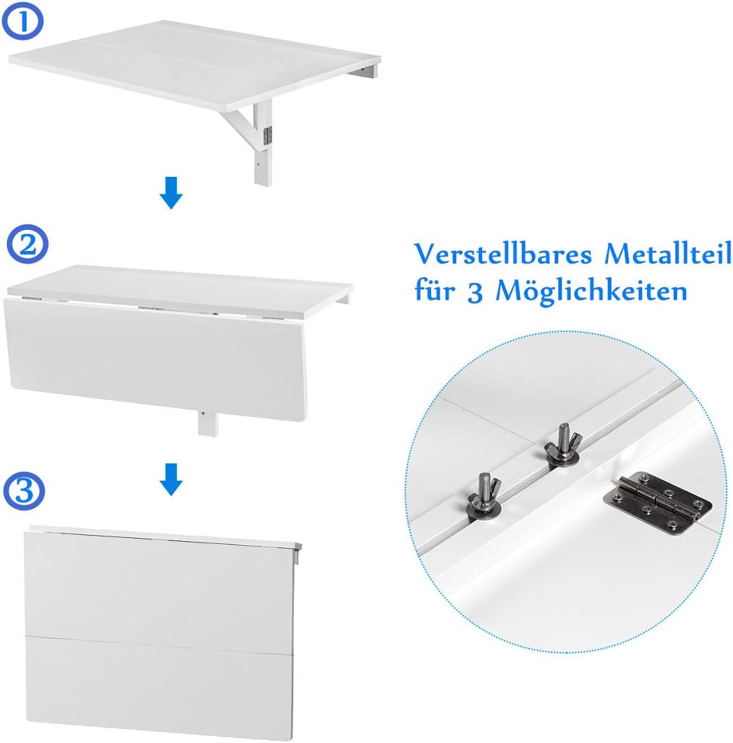 RELAX4LIFE Wandtisch klappbar, platzsparender Esstisch, Schreibtisch für Esszimmer &amp; Studierzimmer,