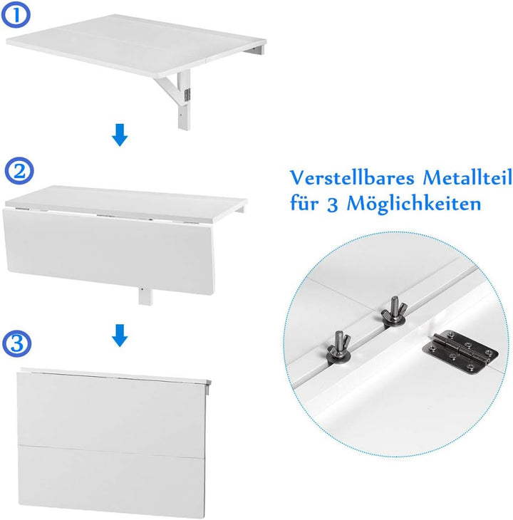 RELAX4LIFE Wandtisch klappbar, platzsparender Esstisch, Schreibtisch für Esszimmer &amp; Studierzimmer,