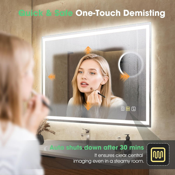 S'bagno Bluetooth Badezimmerspiegel mit Beleuchtung 80x60cm, Badspiegel mit Beleuchtung und 5fach-Lu