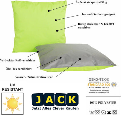 JACK 4X 2-farbiges Wende Outdoor Lounge Kissen 45x45cm Dekokissen inkl. Füllung Wasserfest Sitzkisse