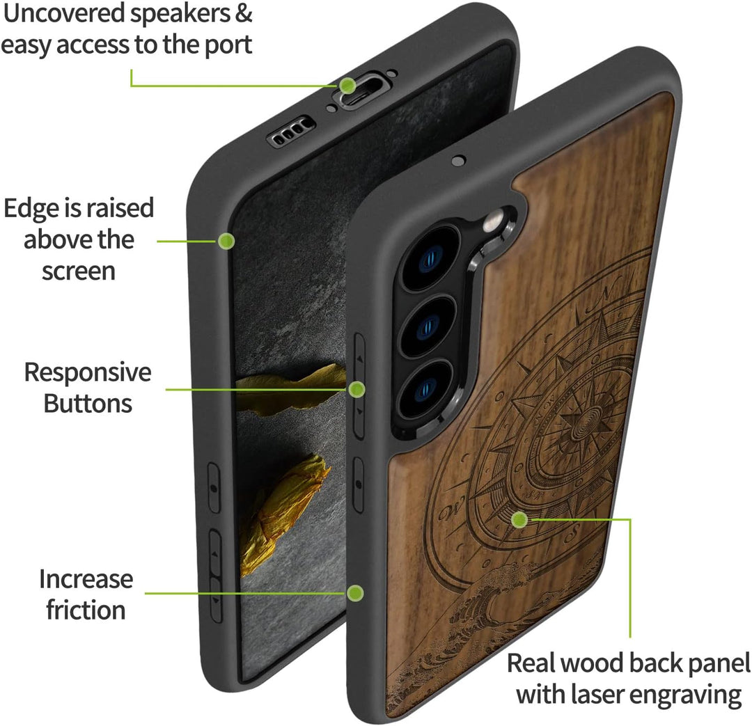 Carveit Holz HandyHolz Handyhülle für Galaxy S23 Plus Cover [Einzigartiges Design Case] Stossstange