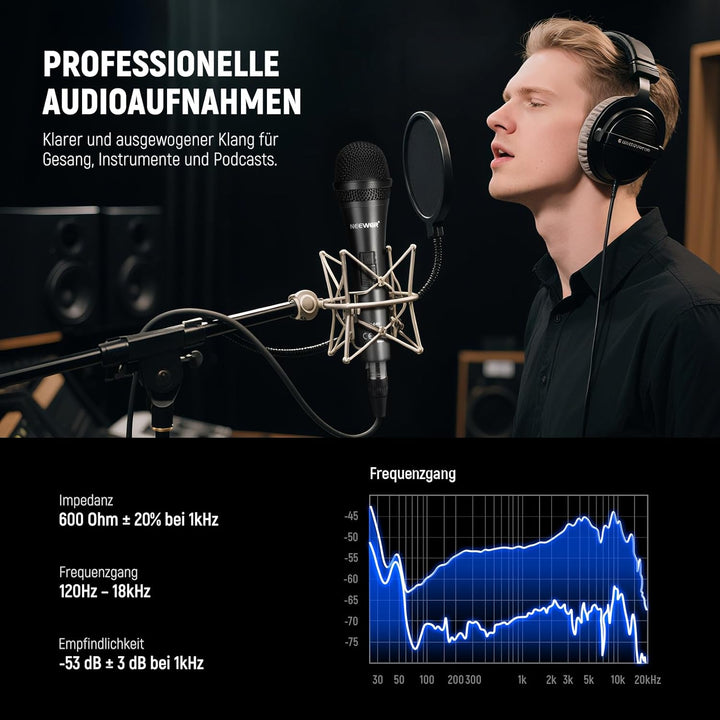 NEEWER Dynamisches Mikrofon Nierencharakteristik Dynamic Microphone mit XLR Kabel, robustem Metallge