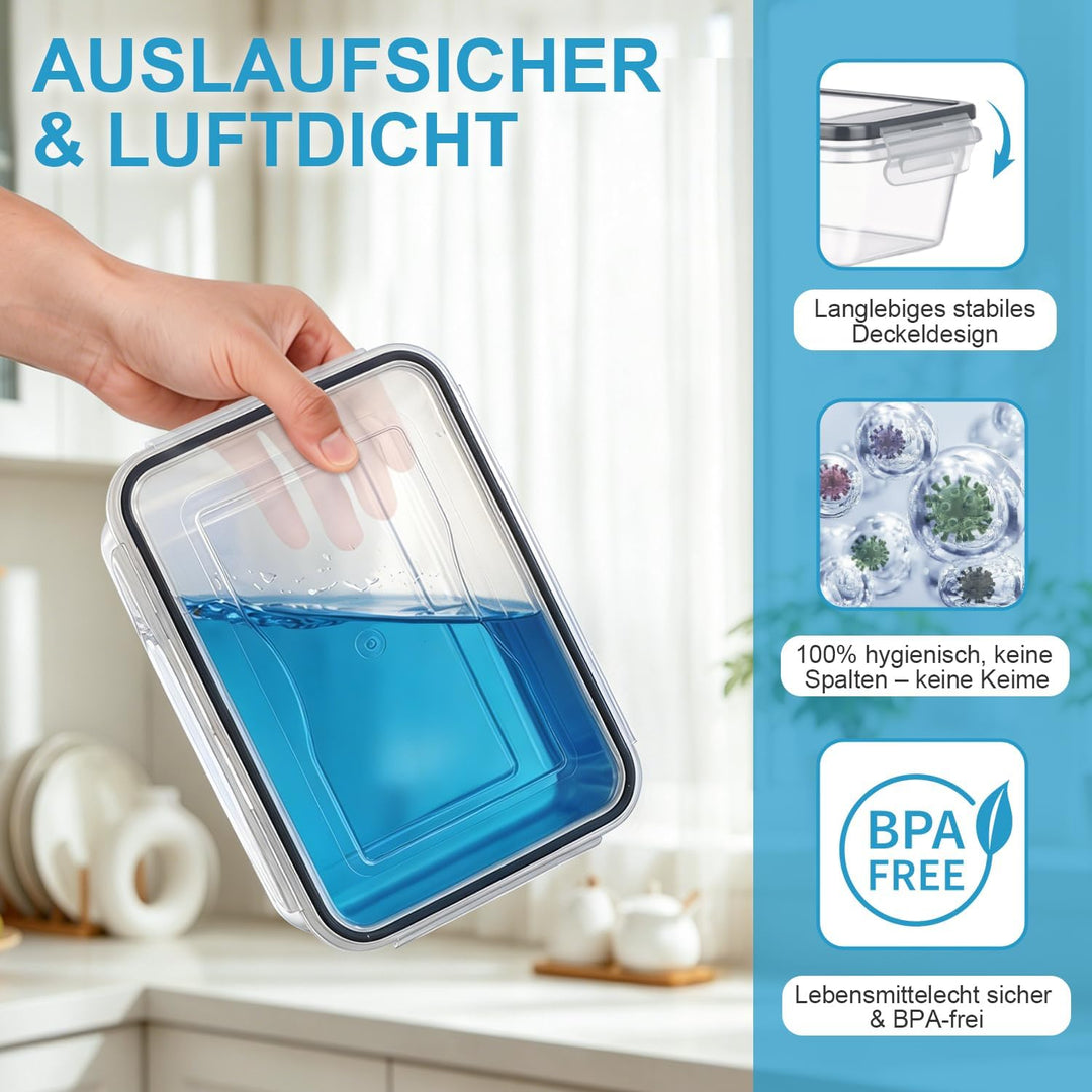 Hotec Frischhaltedosen mit Deckel, 10 x 840ml, Clip &amp; Close Frischhaltedosen-Set, Meal Prep Boxen, 1