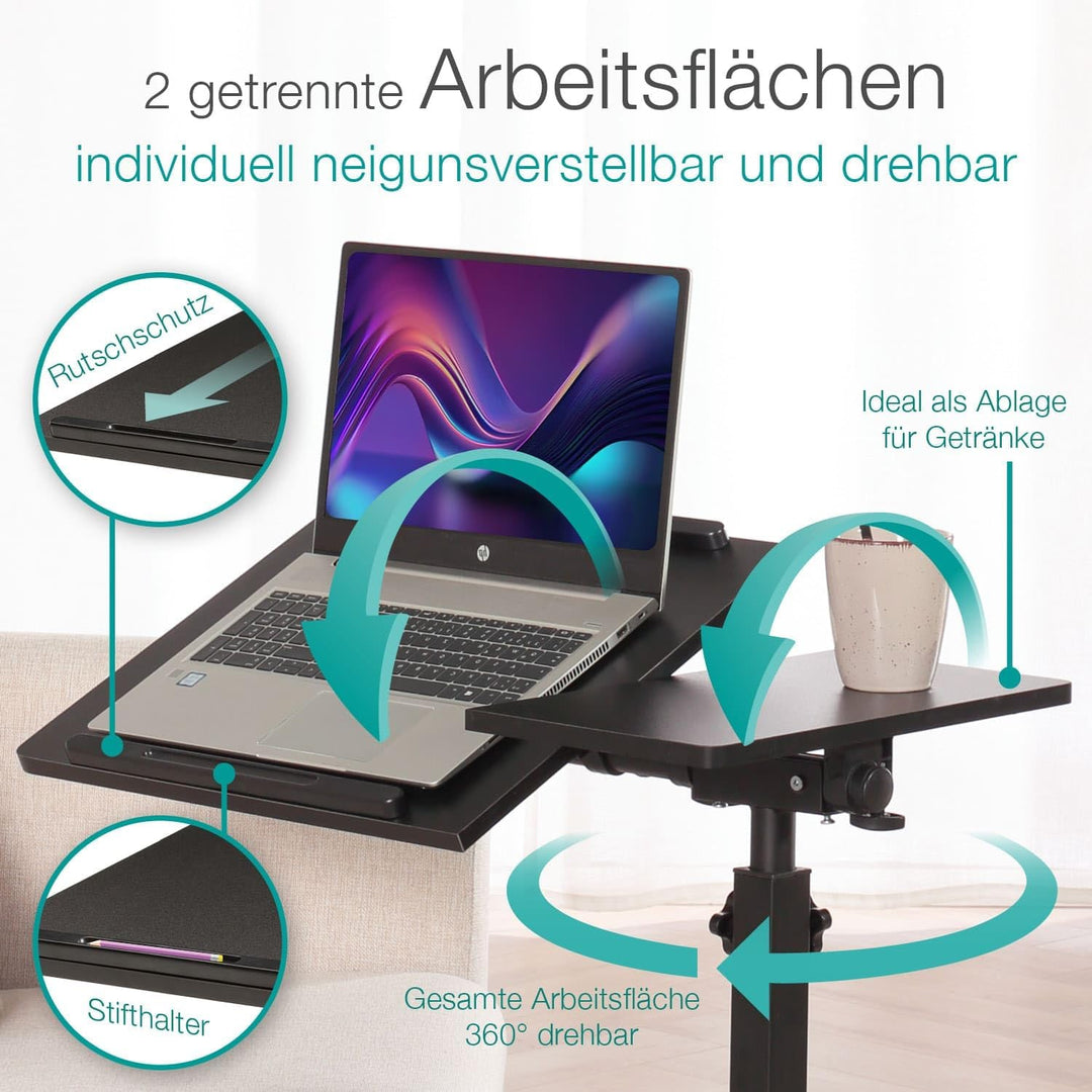 maxVitalis mobiler Betttisch auf Rollen, Beistelltisch höhenverstellbar/breitenverstellbar, Tischpla