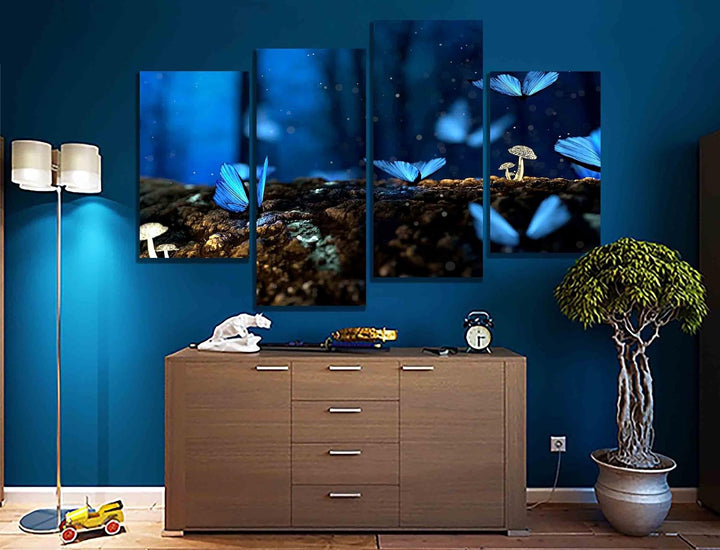 Kunstdruck auf Leinwand, Motiv blaue Schmetterlinge im Wald, fertig zum Aufhängen, 89 x 56 cm 89cm x