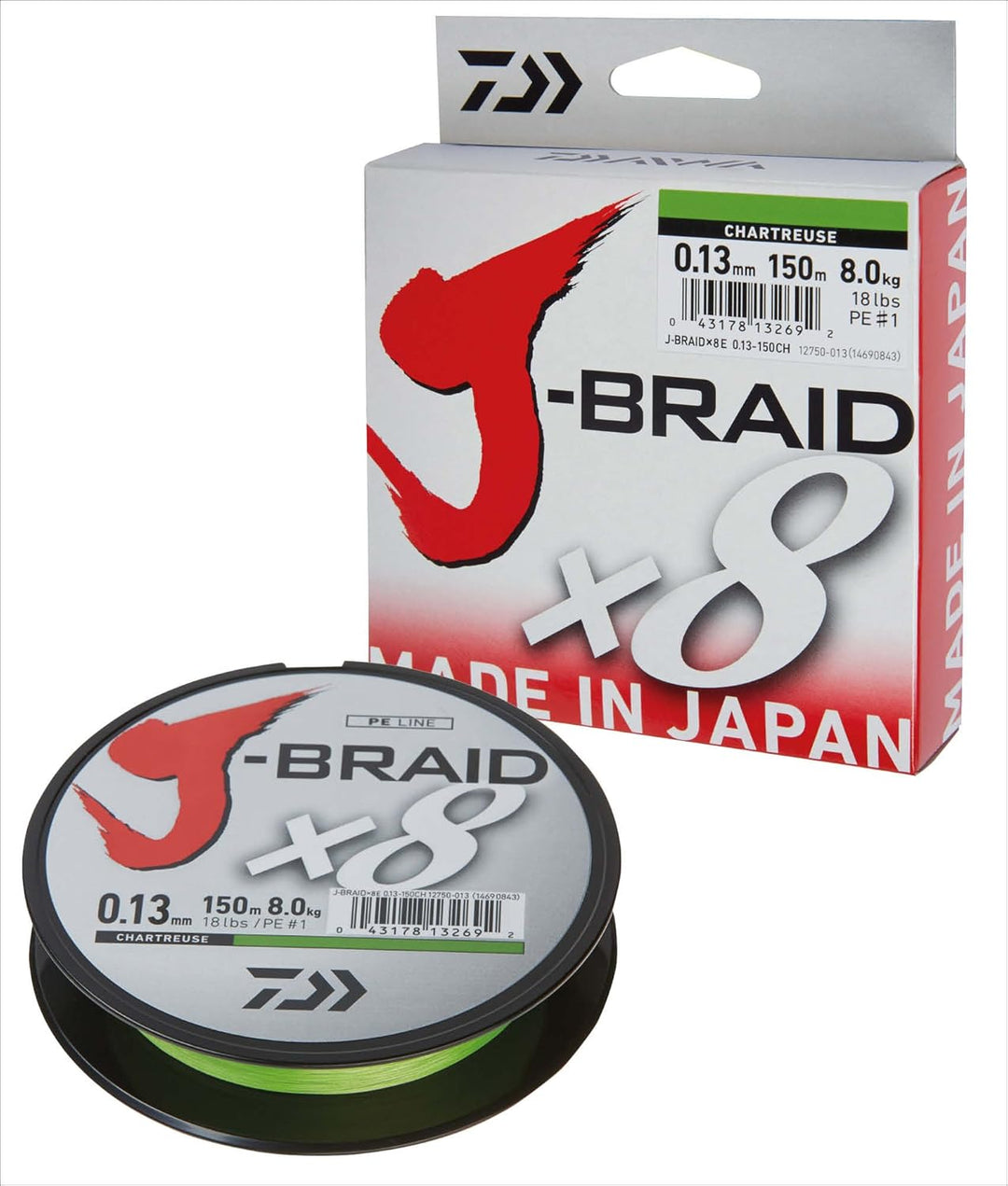Daiwa J-Braid 8 Braid 300m Chartreuse - geflochtene Angelschnur Dm: 0,22mm, Dm: 0,22mm