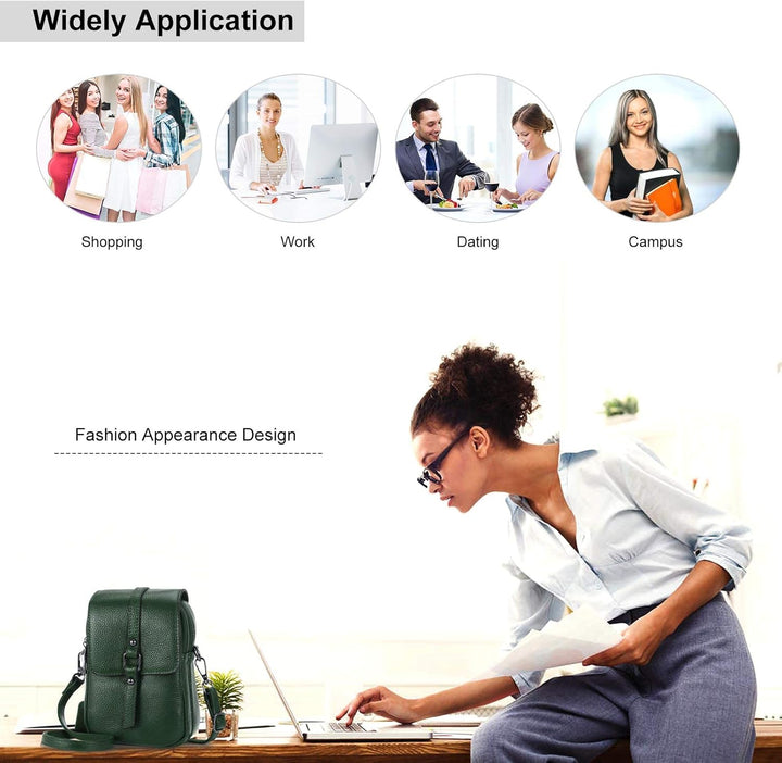 HAWEE Mode Damen Handytasche mit Riemen Echtes Leder Crossbody Handy Umhängetasche Leicht Damen Schu