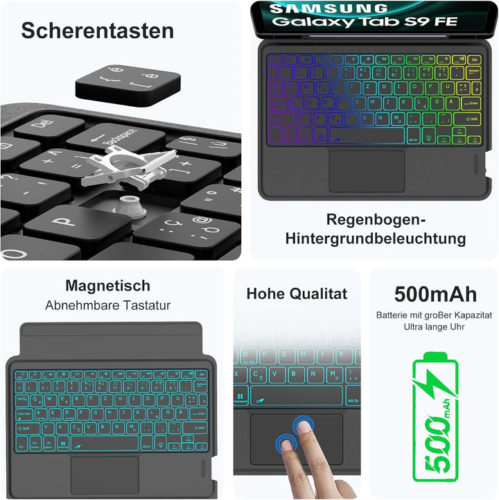 IVEOPPE Hülle mit Tastatur für Samsung Galaxy Tab S9FE/S10FE 10.9", QWERTZ Deutsch Bluetooth, Abnehm