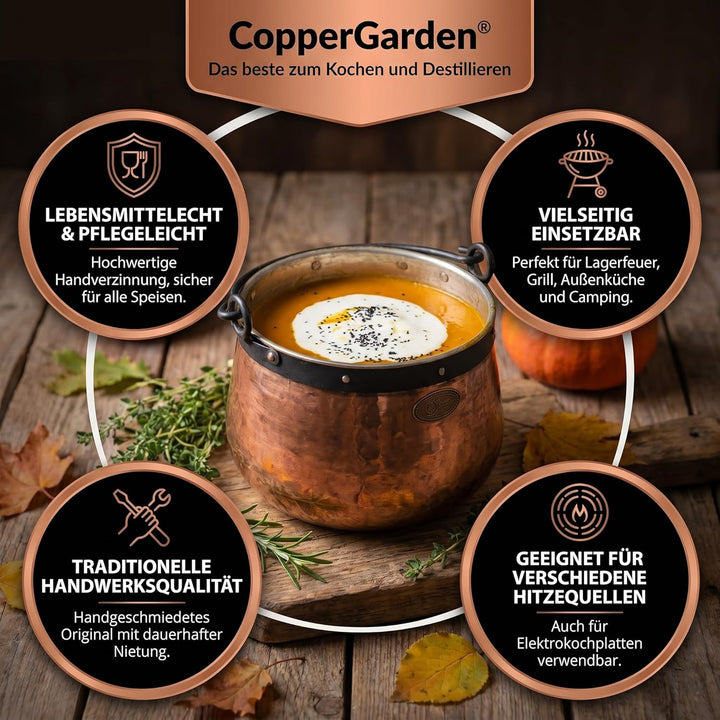 CopperGarden Kupferkessel 3 L mit Henkel - Hexenkessel I Robuster Kessel aus verzinntem Kupfer: Idea