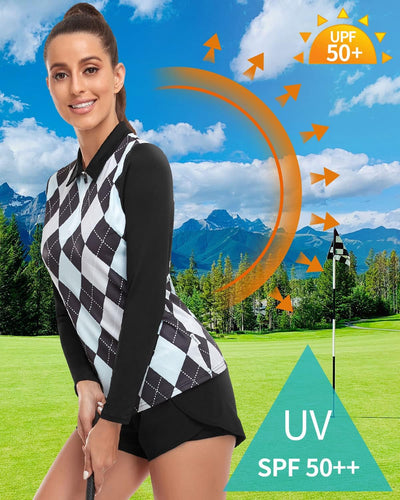 Soneven 1/4 Reissverschluss Golf Poloshirt Damen Langarm Polohemd Sport Polo Langarmshirt Damen Spor