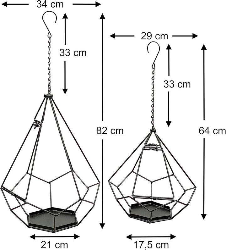 DanDiBo Blumenampel Innen Metall Wand Hängepflanzen 64 cm & 82 cm 96075 2er Set mit Tür 6 Ecken Pfla