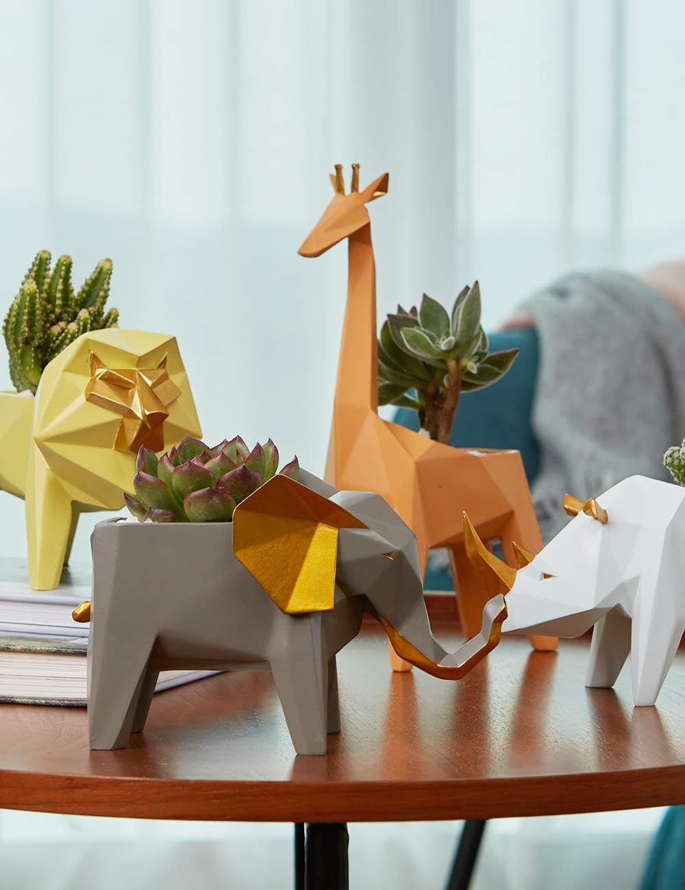 Amoy-Art Blumentopf Pflanzen Nashorn Arts Skulptur Modern Dekor Statue Wohnzimmer Kunst Figuren Poly