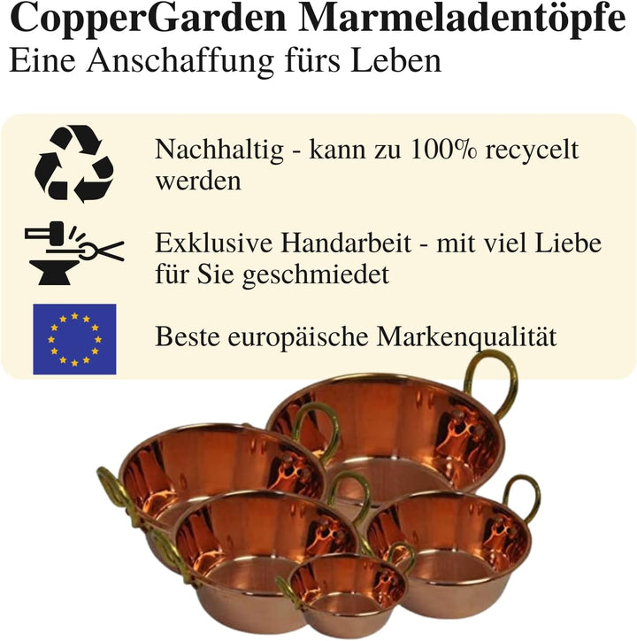 CopperGarden Sossen- & Marmeladentopf 3 Liter I Kochtopf aus Kupfer mit 24 cm Durchmesser I grosser