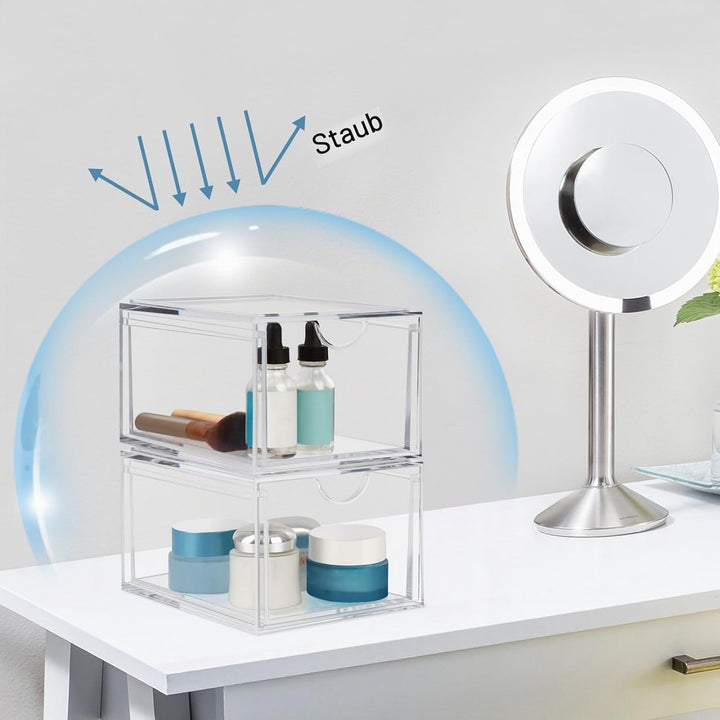 Dezzer Kosmetik Organizer Schubladen,2 Stück Acryl stapelbar Organizer Schubladen,Transparent Badezi