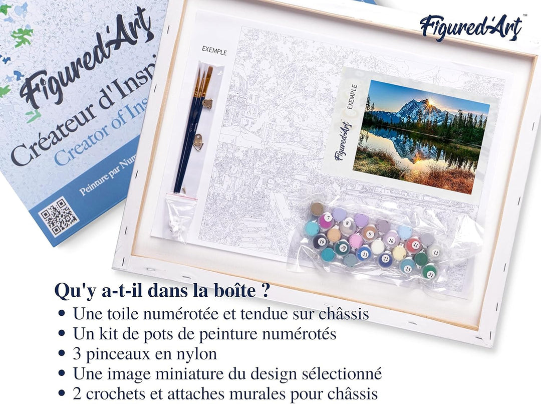 Figured'Art Malen Nach Zahlen Erwachsene Mit Rahmen See und gespiegelter Berg - Paint by Numbers Bas