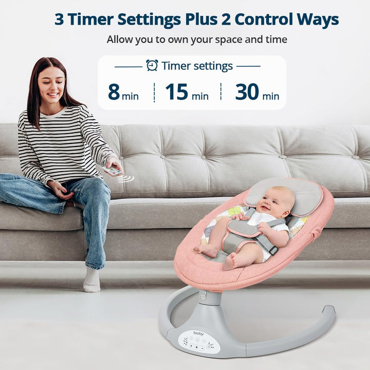 Bioby Babywippe Elektrisch mit 5 Natürlichen Schaukelgeschwindigkeiten, Bluetooth-Musik-Babywippe mi