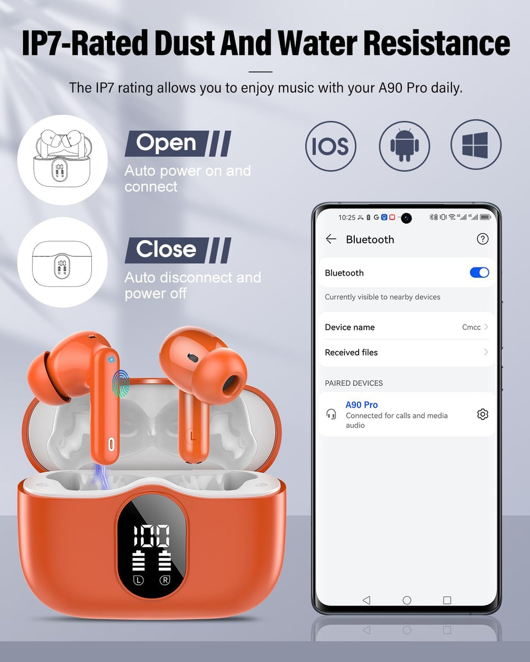 Btootos Bluetooth Kopfhörer, Kopfhörer Kabellos Bluetooth 5.4 Sport In Ear Kopfhörer mit 4 Mikrofon,