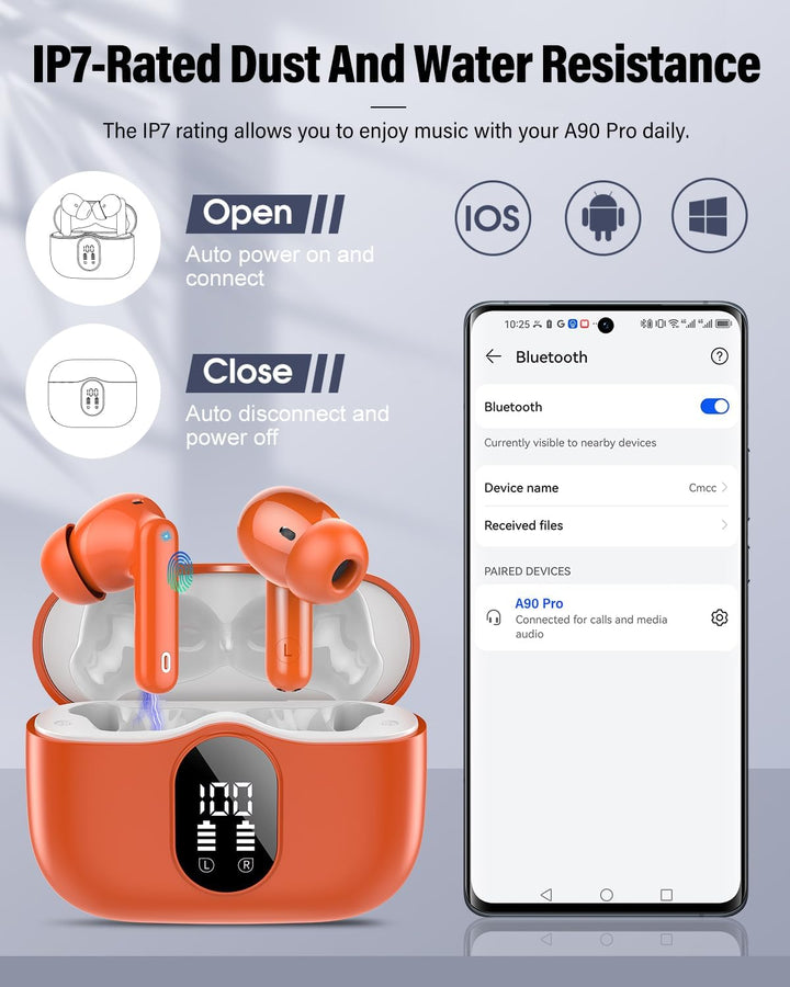 Btootos Bluetooth Kopfhörer, Kopfhörer Kabellos Bluetooth 5.4 Sport In Ear Kopfhörer mit 4 Mikrofon,