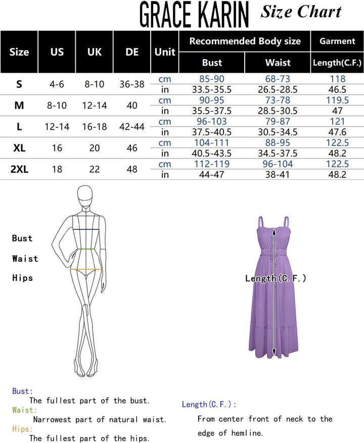 GRACE KARIN Damen Ärmellos Blumenkleid Maxikleid Casual Cami-Kleid Böhmisch Kleid Spaghettiträger Sm