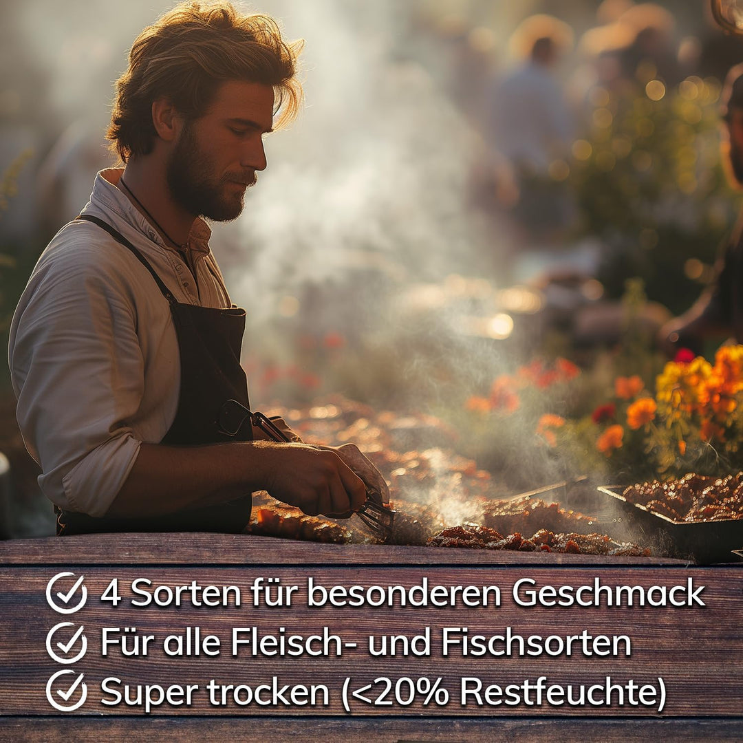 Landree® Starter-Set Räucherchips Akazie, Ahorn, Kastanie, Eiche - 4 x 2 Liter -Halbes Schwein- Wood